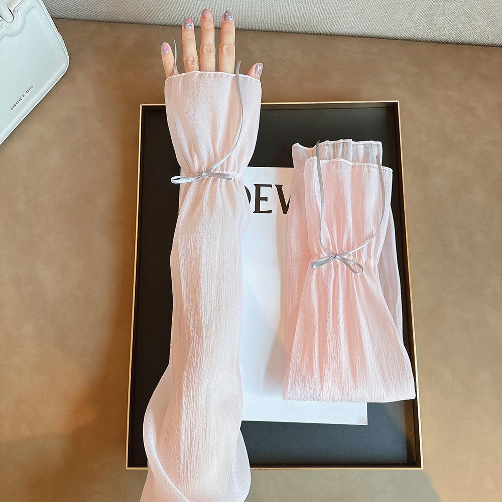 2pcs/set Thin Breathable Long Arm Sleeves Fingerless Yarn Arm Sunscreen Covers Spring