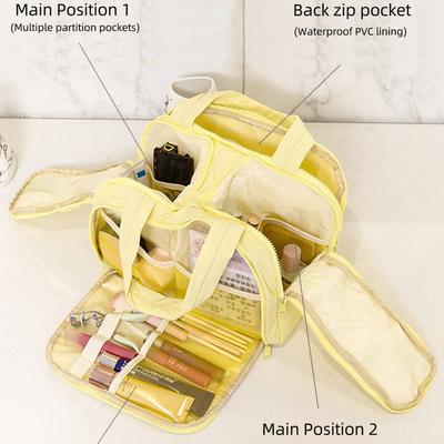 Bolsa de Higiene Pessoal de Grande Capacidade, Dupla Largura, Abertura Ampla, Cor Sólida, Bolsa de Beleza Portátil para Férias Feminina, Multifuncional com Múltiplos Bolsos e Compartimentos para Maquiagem
