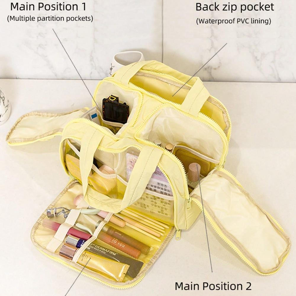 Large Capacity Double Wide Open Solid Color Toiletry Bag, Women's Portable Vacation Beauty Bag, Multi Pocket and Multi Slot Multifunctional Makeup Bag