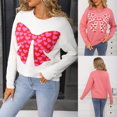 Ladies' Fashionable Heart-shaped Sweater, Loose And Versatile Valentine's Day Knitted Pullover Sweater