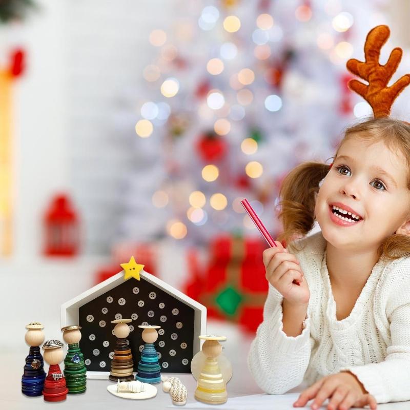 DIY Button Christmas Ornament Kits Christmas Nativity Scene Button Crafts Making Set Religious Christian Gift Adult Kid