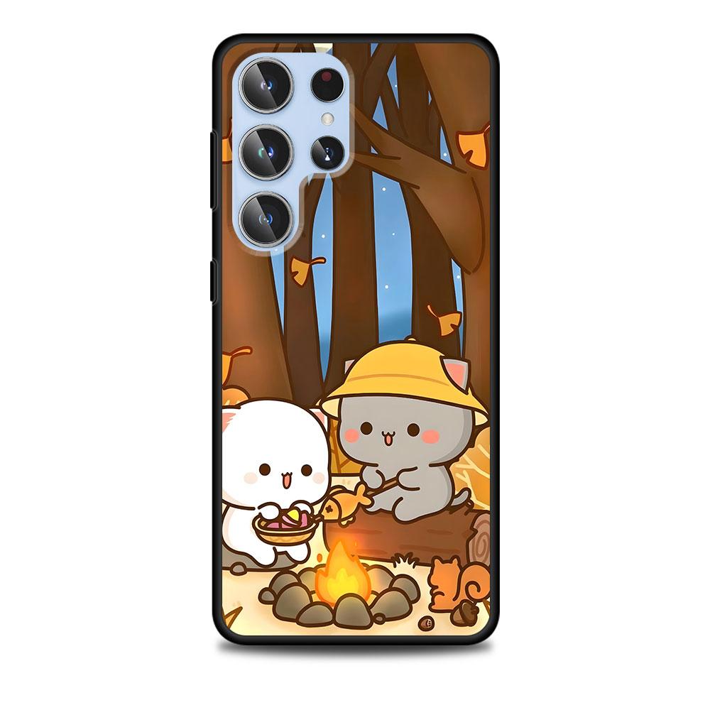 Peach And Goma Cat Case for Samsung Galaxy S23 S21 S20 FE S24 S22 Ultra S10 S10e S9 Plus Soft Black TPU Phone Cover Bumper