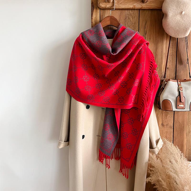 S Jacquard Design Winter Zweiseitiger Schal Kaschmir Weich Warm Langer Fransen Pashmina Schal Kälteschutz Winddichte Decke Schal