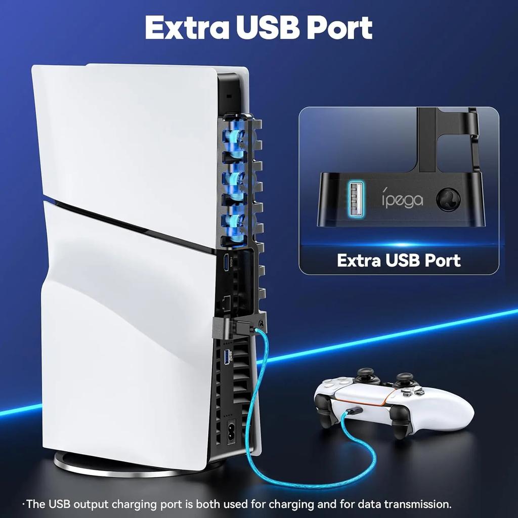Cooling Fan for Sony Playstation 5 Slim Disc & Digital Console 3-Level Fan PS5 Slim Blue Ambient Light Efficient Cooler
