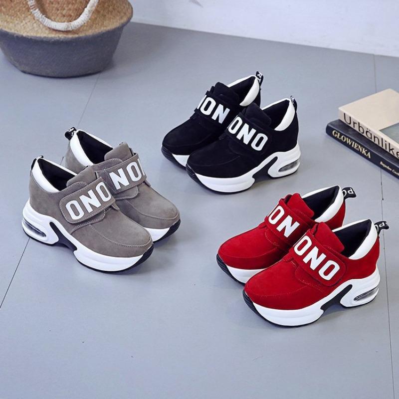 Damen Neue runde Zehenpartie Dicksohlige Muffin Studenten Freizeitschuhe Klettverschluss Innenhöhe erhöhend Sportschuhe