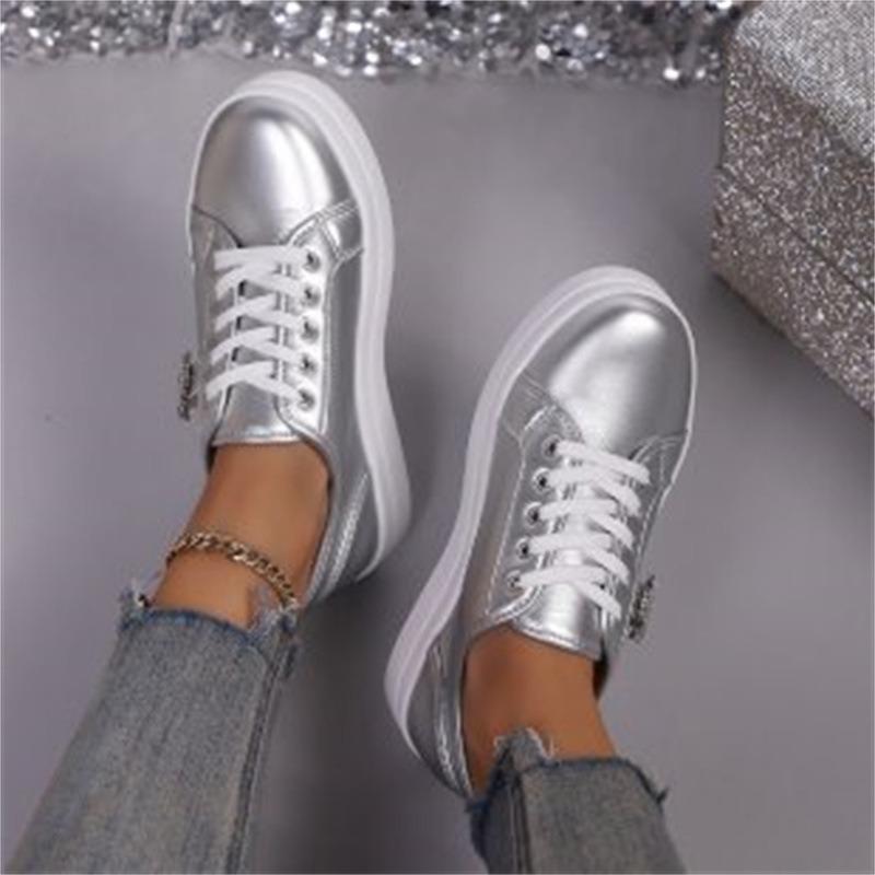 Women's Autumn New Arrival Plus‑Size European & American Casual Sneakers, Rhinestone Decorated Lace‑Up Front Design