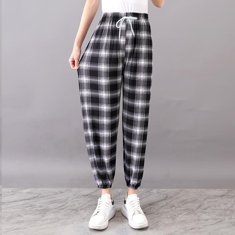 

Женские эластичные брюки-фонарики с широкими штанинами - Повседневная пляжная и домашняя одежда, Большой размер, Длина до щиколотки Weight 90-180 jins