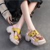 Zapatillas de cuero genuino a la moda con suela gruesa y punta abierta para exteriores, zapatos de plataforma para mujer