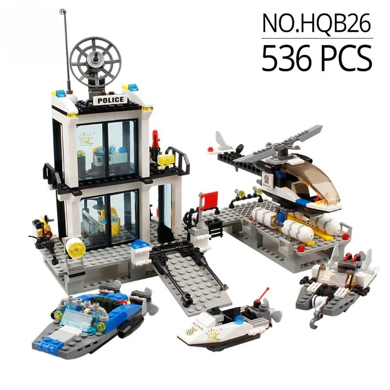 60141 City Polizeistation Bausteine Gefangenentransporter Hubschrauber Boot mit Polizisten Konstruktionsbausteine Spielzeug für Kinder