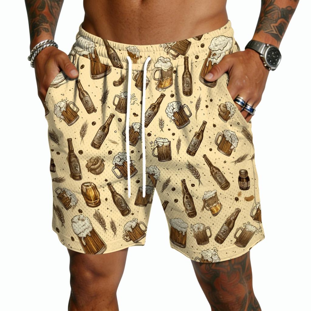 Men's Casual Drawstring Shorts Lightweight Quick Dry Five Inch Inseam Printed Lounge Shorts with Elastic Waistband for Everyday Wear