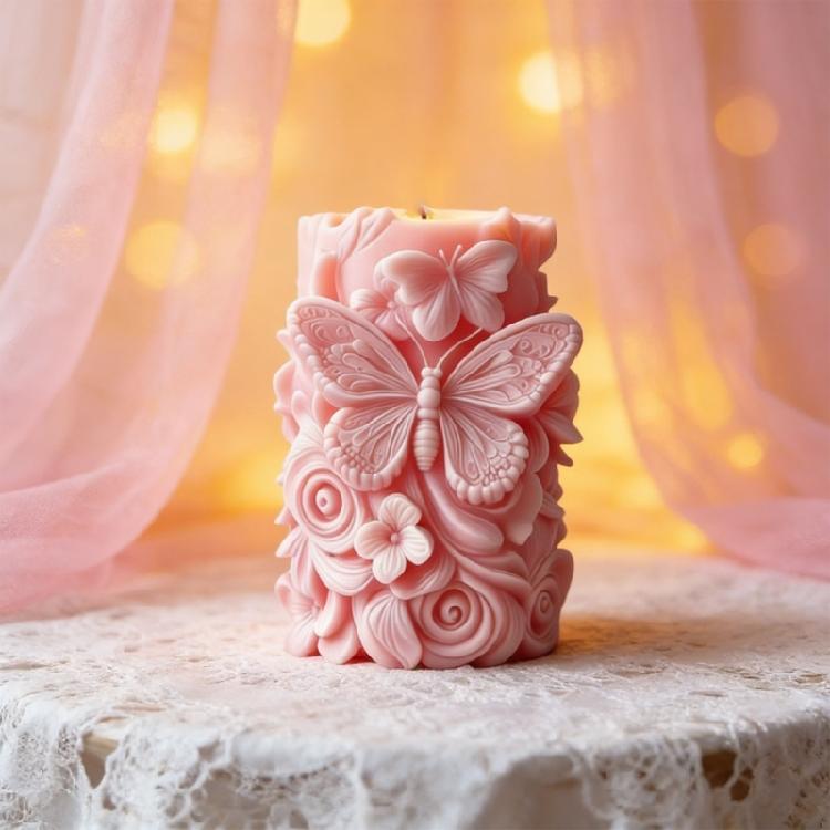 Flower Butterfly Carving Cylinder Silicone Molds For Handmade Candle Soap Chocolate Home Decoration Making Resin Casting