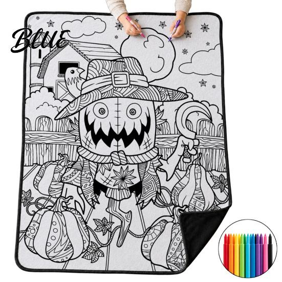 Regali di Arteterapia per Donne Halloween Coperta da Colorare Fai-da-Te con 24 Pennarelli Coperta da Lanciare da Colorare da Soli Artigianato per Alleviare lo Stress Coperta per Adulti Fantasma