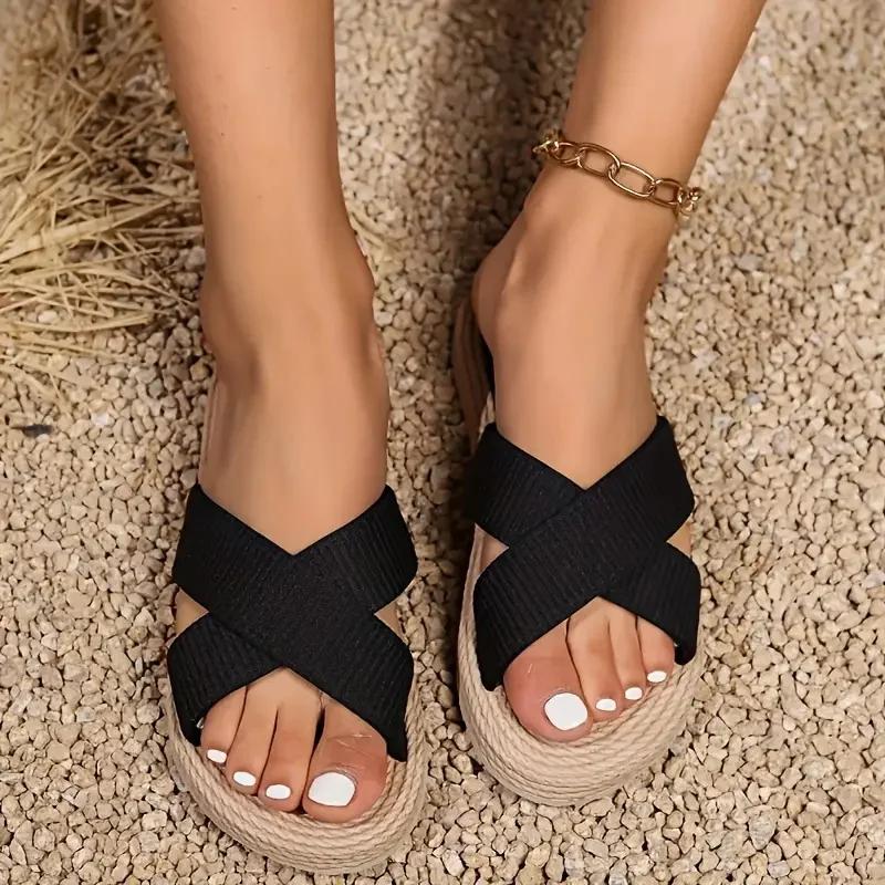 Fashion Women Slippers Open Toe Wedge Slippers 2025 New Retro Anti-slip Sandals Casual Lightweight Flat Shoes Women Home Slides Women