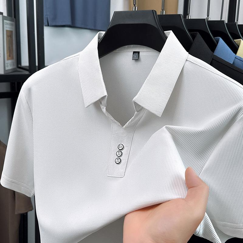 

2026 Summer Men s Notched Collar Short Sleeve Polo Shirt - Solid Color Tee 4XL белый