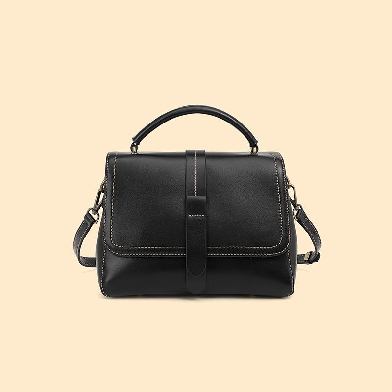 

Сумка из коровьей кожи Новая сумка через плечо-мессенджер из кожи растительного дубления Большая вместимость Высококлассная маленькая квадратная сумка чёрный