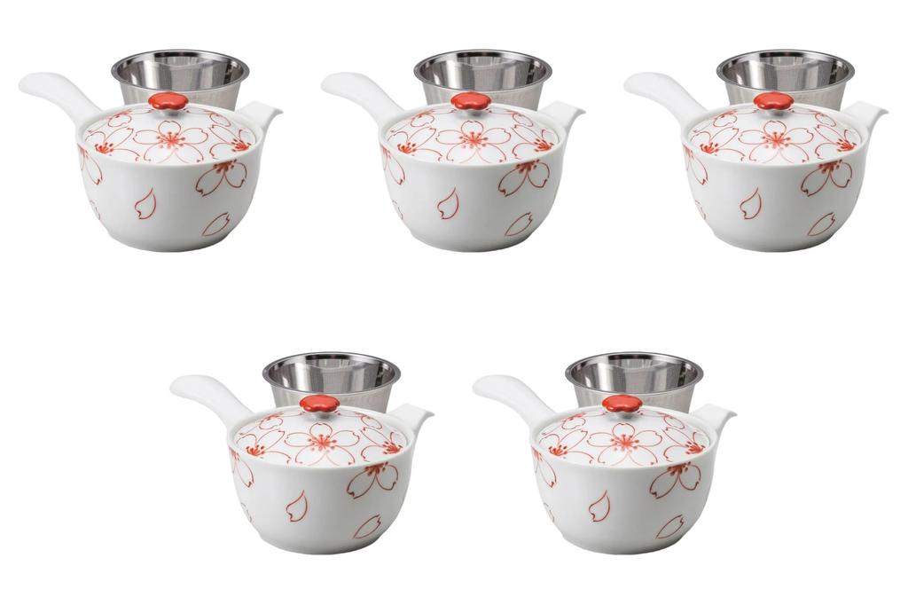 Set of 5 Nishikizakura SS Flat Teapots X Cm Arita Ware Teapots by Setomonohonpo [11.5 8.5 (325cc)]