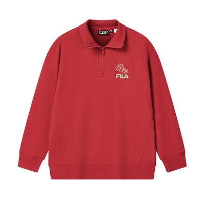 Fila Original Peony Half-Zip Classic Vintage Minimalist Casual Comfortable Versatile Sweatshirt Unisex Sweatshirt Red F51U619204FRD