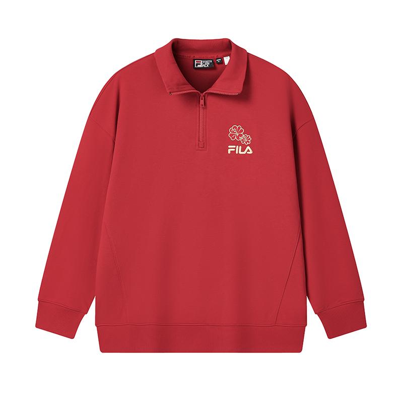 

FILA Original Peony Half-Zip Classic Vintage Minimalist Casual Comfortable Versatile Sweatshirt Unisex sweatshirt Red F51U619204FRD XXXL