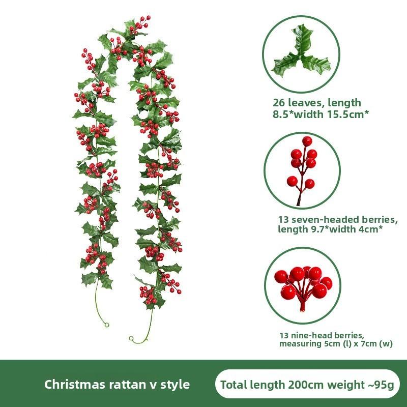 Christmas Simulation Red Fruit Vine With Artificial Pine Needles For Holiday Home Decor