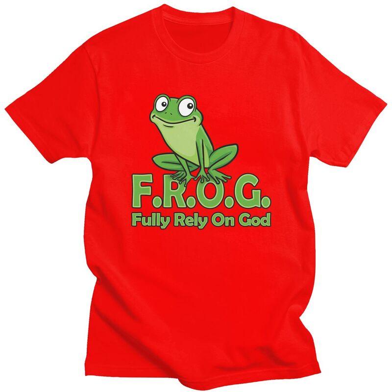 Custom Frog Fully Rely On God Tshirts for Men Short Sleeves T Shirt Cool Tshirt Slim Fit 100 Cotton Tee Gift S