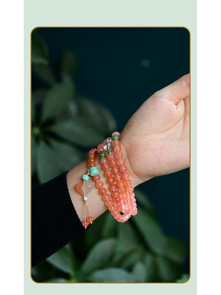 Südrotachat & Jade Kristall Eiskaltes Wasser Mehrfachumdrehung 108 Perlen Armband (Elastische Schnur)