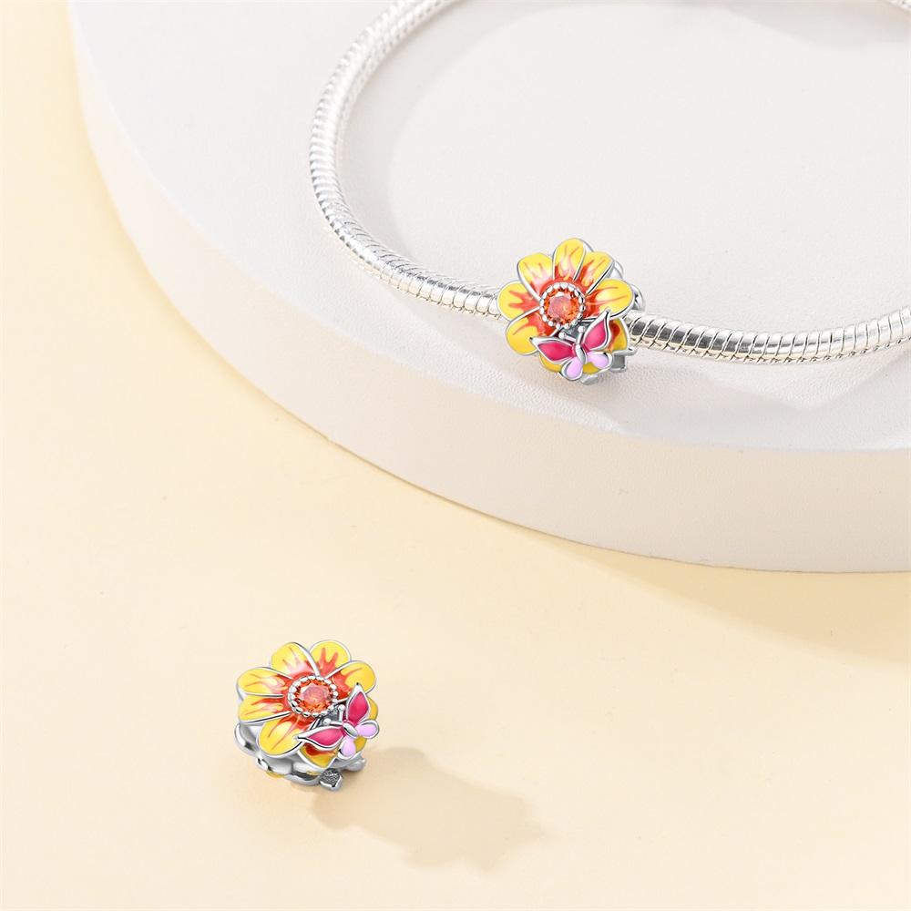 Romantic Copper Blossom Daisy Phalaenopsis Charm Fit Original Bracelet Necklaces Fine Jewelry Diy Charm Accessories