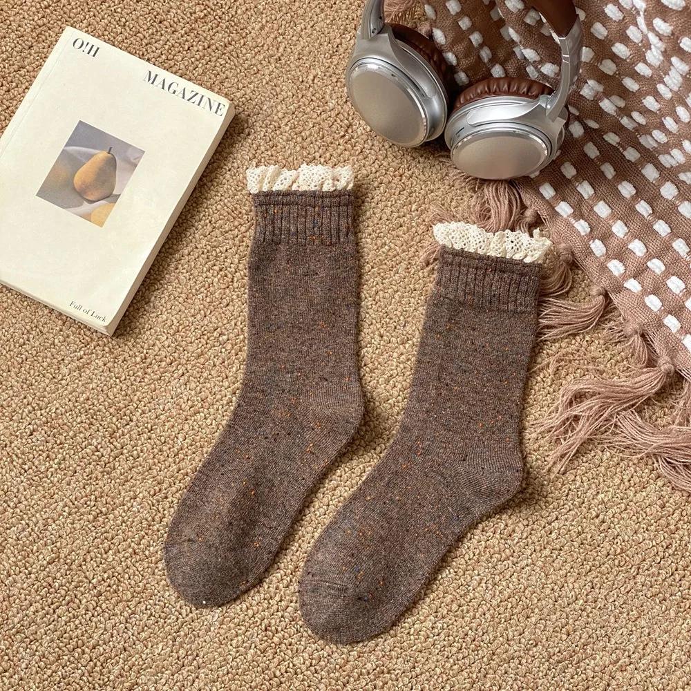 Solid Lace Ruffle Women Socks Japanese Fashion Middle-tube Lace Socks Women Korean Style Solid Color Black White Gray Long Socks