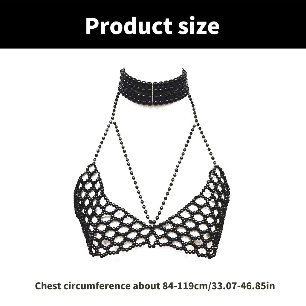 Elegant Pearls Bra Body Jewelry Chain Adjustable Chest Bead Decoration Portable for Women Beach Fashion Accessory