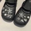 12 Pcs Silver Crystal Pearl Heart Flower Shoe Charms, Removable DIY Decorative Accessories for Clogs