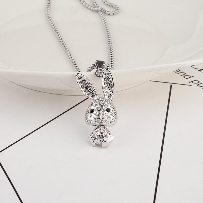 Niche Diamond Rabbit Titanium Steel Necklace - Hip Hop Celebrity Style, Personalized Simple Sweater Hoodie Chain Jewelry