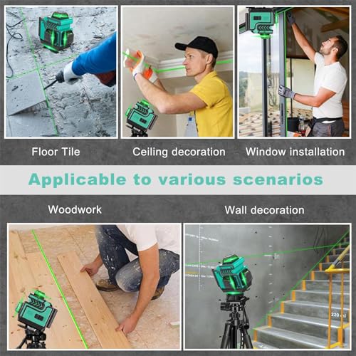 Renkissy 4x360° Laser Level, 16-Line Green Laser, Automatic Leveling, High-Brightness Laser Level with Remote Control, Bluetooth Connectivity (2 Batte