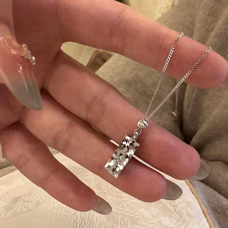 Bainian Yin Fang S925 Sterling Silver Square Crushed Ice Beaded Luxury Necklace Set 925 Sterling Silver Necklace