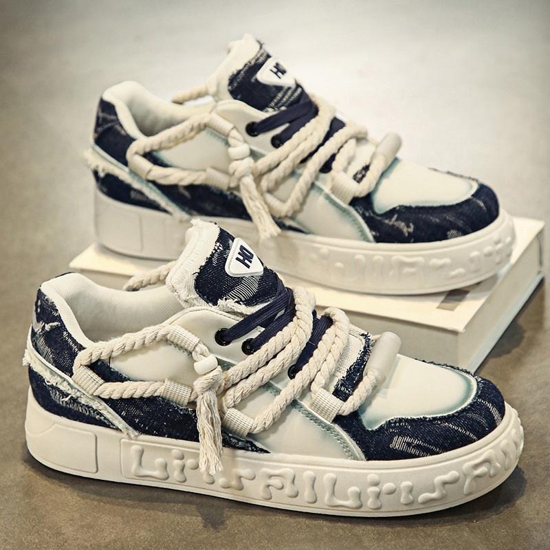 Sneakers Patchwork di Jeans Scarpe Casual con Lacci e Plateau