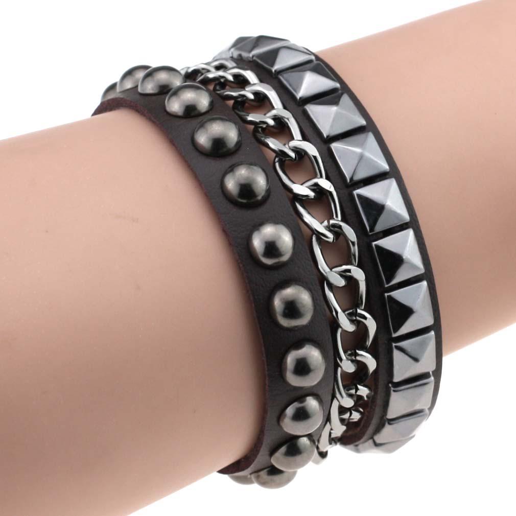 Punk Zeug Leder Nietarmband Männer Frauen Kettenmanschetten Armband Goth Schmuck Cosplay Emo Gothic Accessoires