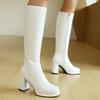 Women's Tall Boots Glossy Patent Leather Round Head Waterproof Table Thick Sole Thick Heel High Heel Side Zipper But Knee Boots Elastic