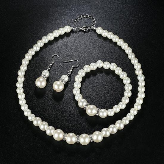 1 Set Faux Pearl Jewelry Women Necklace Bracelet And Drop Earrings Set Elegant White Faux Pearl Jewelry Set for Party Wedding Engagement