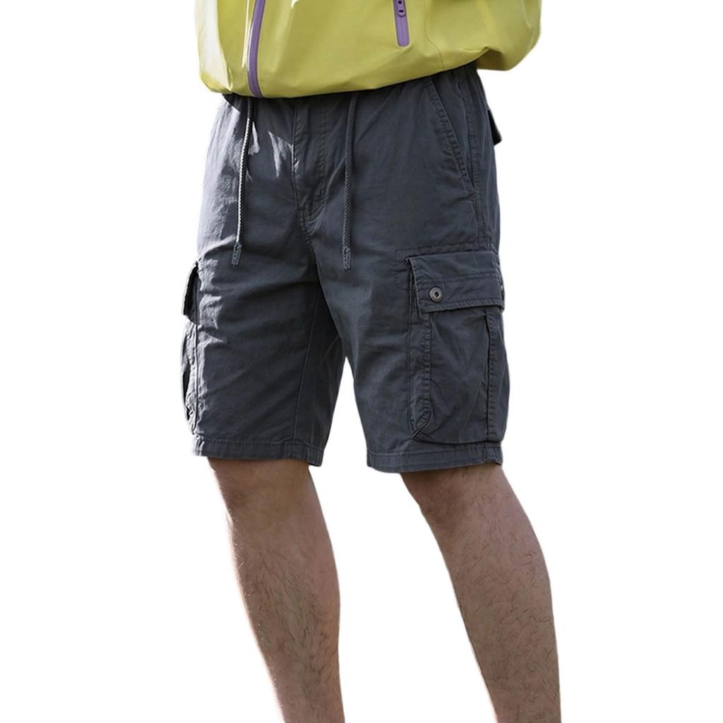 Men Vintage Shorts Cotton Multi Pocket Knee Length Cargo Shorts Streetwear Casual Outdoor Pants