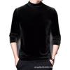 Men's Golden Velvet Fleece Hoodie - Half-High Collar, Printed Long Sleeve Winter Top for All Ages.