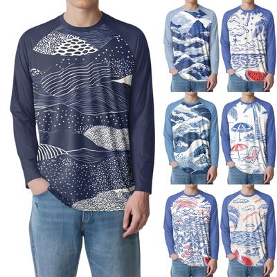 Men's Fashion Printed Raglan Long Sleeve Sports Top