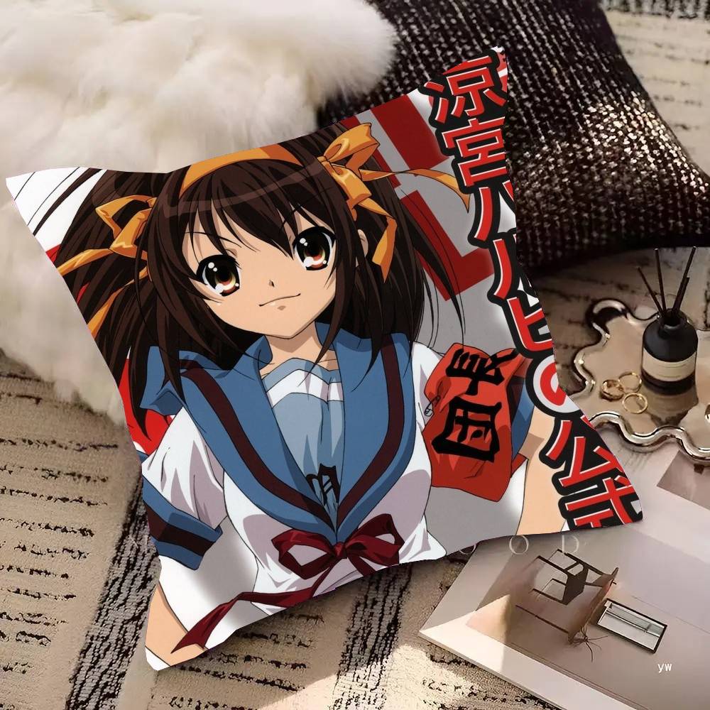 Anime H-Haruhi Suzumiya Pillow Case Fashion Square Pillowcase Bedroom Sofa Room Ins Decoration Leisure