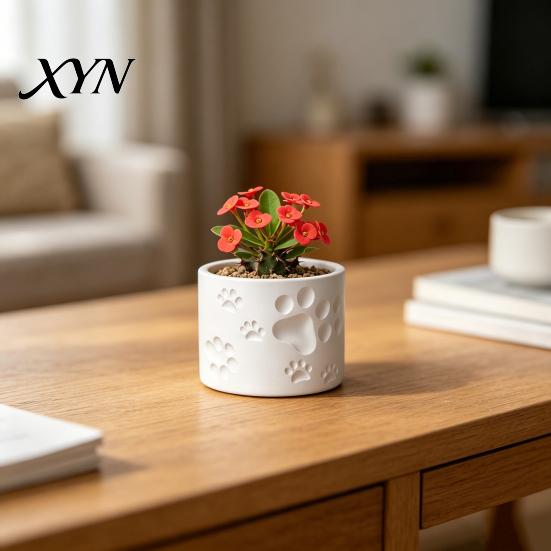 Thick Wall Flowerpot 3D Printed Cat Paw Print Flower Pot, Cute Small Plant Pot for Integrated Molding Desk, Animal Theme Planter Home Office,