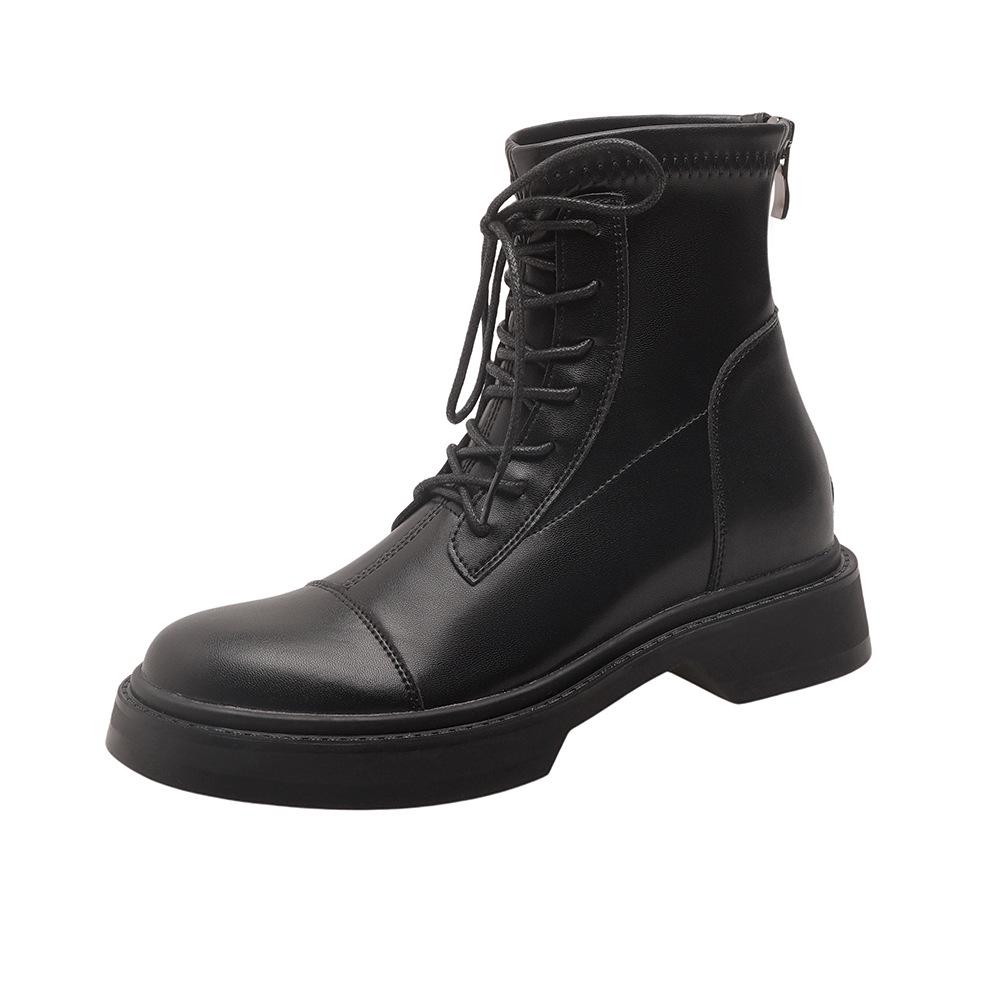 Inner heightening platform Martin boots women's new autumn British style brown elastic thin soft leather leather short boots