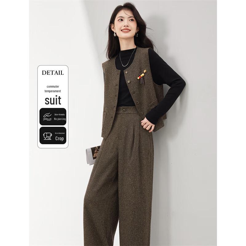 Женский элегантный комплект из 3 предметов: жилет и брюки клеш M