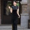 Elegant Black Velvet Long Cheongsam Dress Women Vintage Shanghai Style Modern Fit
