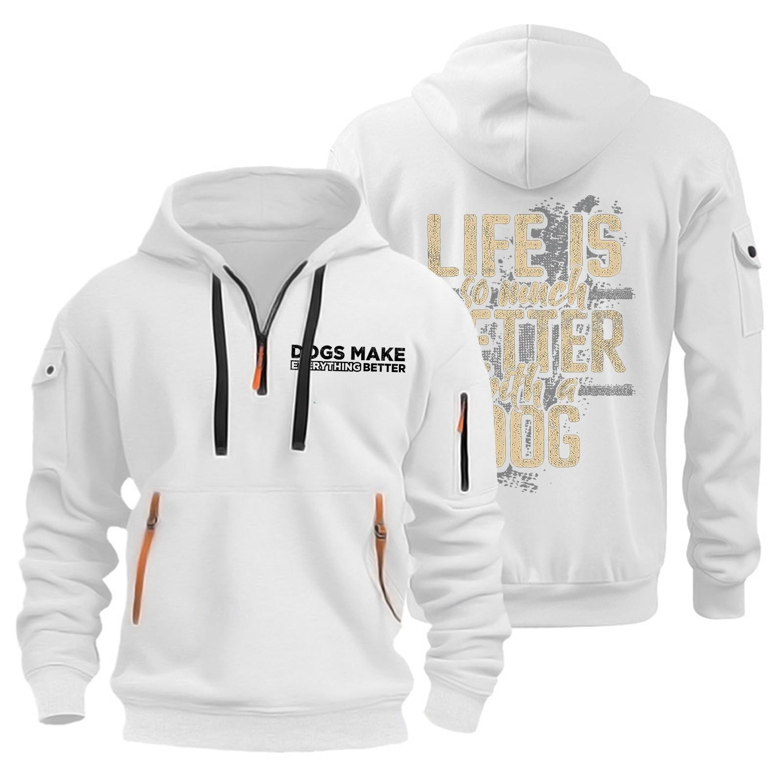 

Чоловіча толстовка з принтом, толстовка на блискавці, кишеня на рукаві, чоловіча спортивна повсякденна толстовка великого розміру XL білий