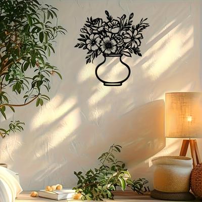 Metal Wall Art Floral Vase Decor for Living Room Bedroom Coffee Shop Easter Valentine Wedding Gift Nature Lovers
