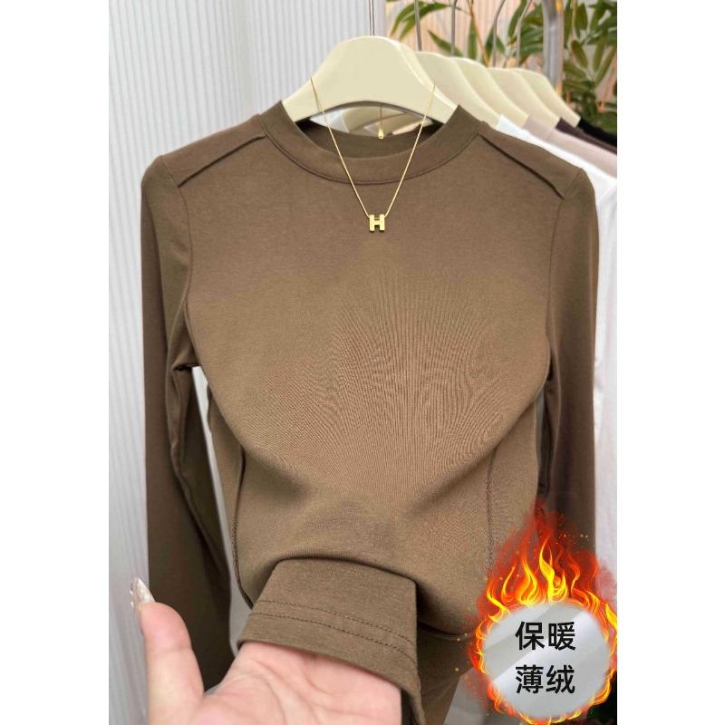 Small stand-up collar polished bottoming shirt women's spring design fish bone front shoulder long-sleeved shirt solid color top