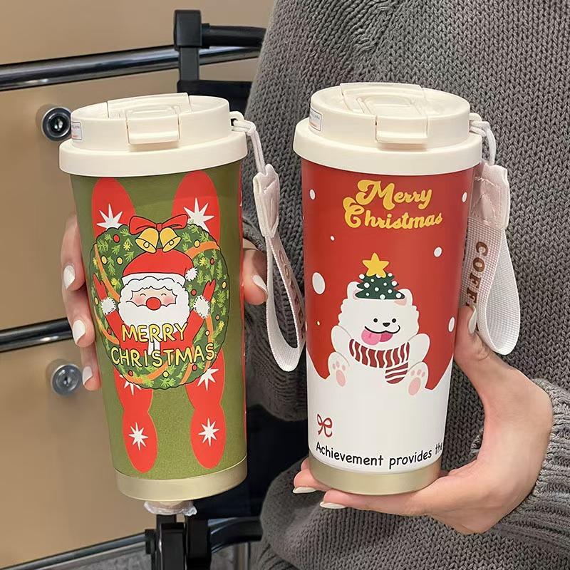 500ml Christmas Thermos Cup  Portable Coffee Mug Stainless Steel Vacuum Flasks Cold&Hot Insulated Xmas Gift Cup Santa Claus Mug