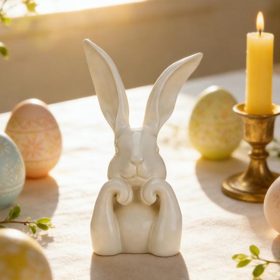 Easter Bunny Figurine Cute Rabbit Holding Face Statue 3D Printed Bunny Ornament for Living Room Bedroom Bookshelf Desktop Shelf Decor