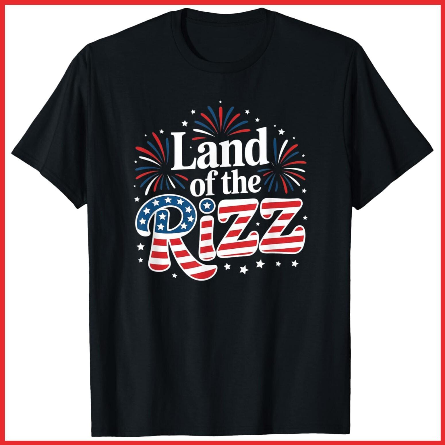 Land Of The Rizz Funny Patriotic 4th Of July US Flag Black Cotton T-Shirt S-5XL XL
